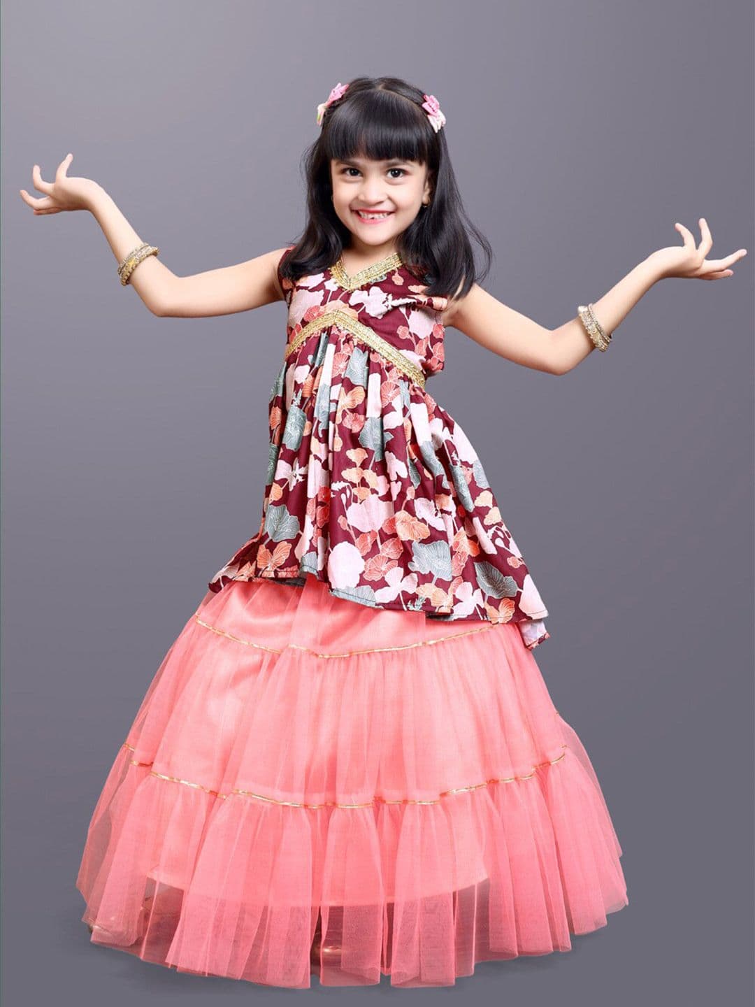BAESD Girls Printed V-Neck Net Ready to Wear Lehenga Choli - view 1