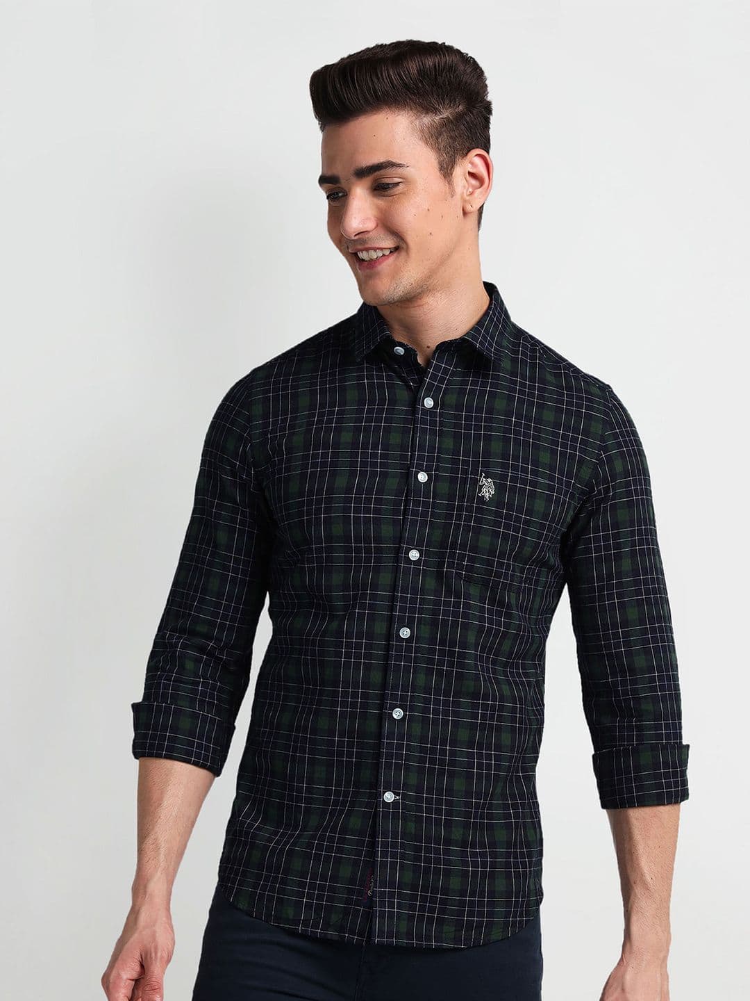 U.S. Polo Assn. Denim Co. Slim Fit Checked Spread Collar Casual Shirt - view 1