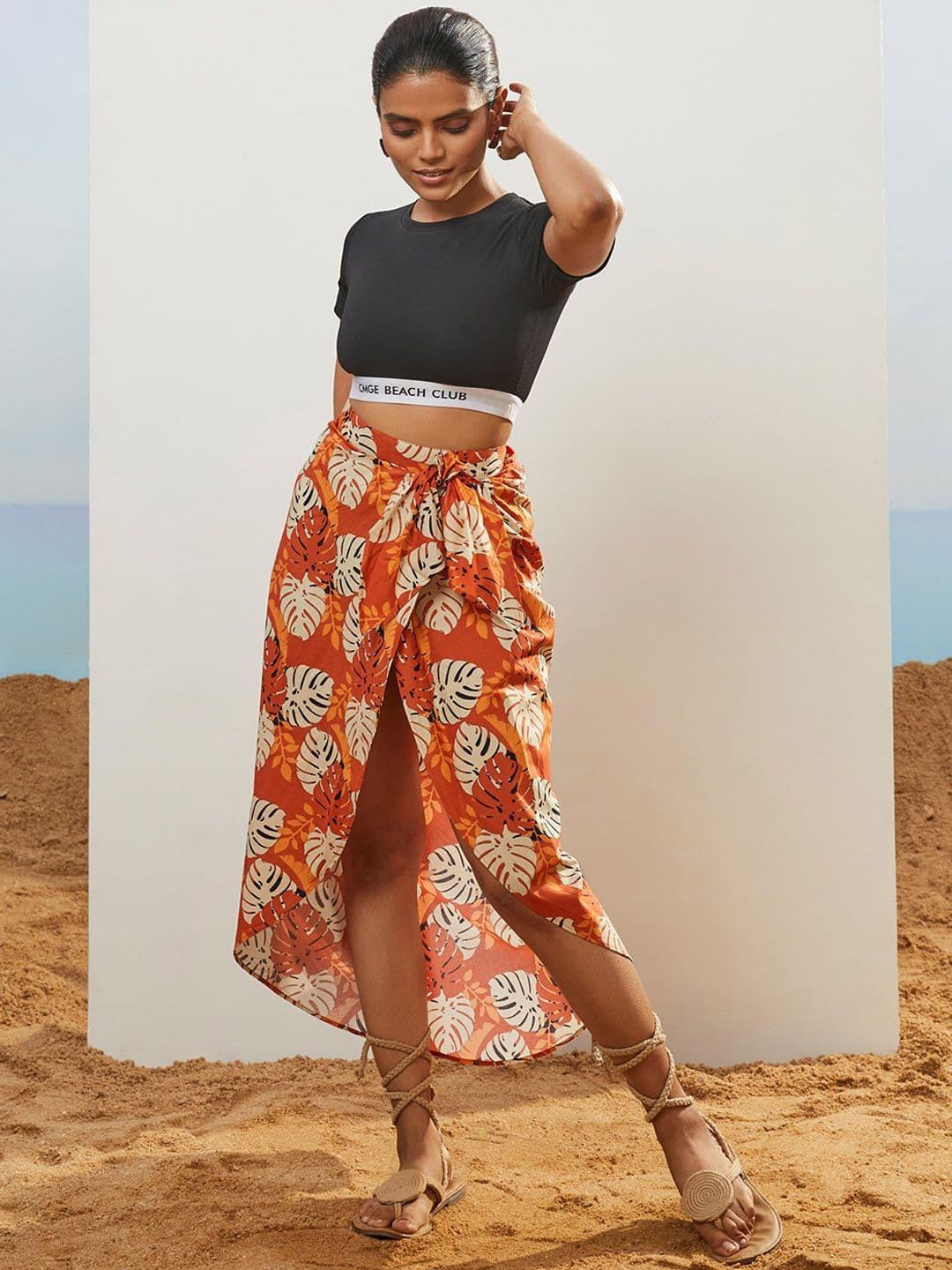 CMGE Floral Printed Pure Cotton Wrap Sarong Midi Skirt - view 1