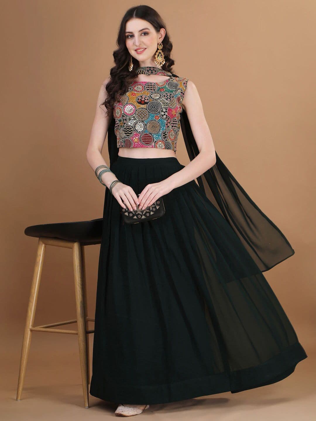 Kinjo Embroidered Thread Work Ready to Wear Lehenga & Blouse With Dupatta - view 1