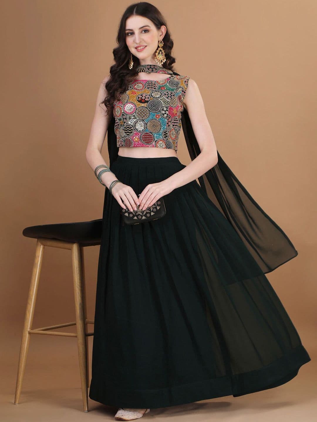 Kinjo Embroidered Thread Work Ready to Wear Lehenga & Blouse With Dupatta - view 1
