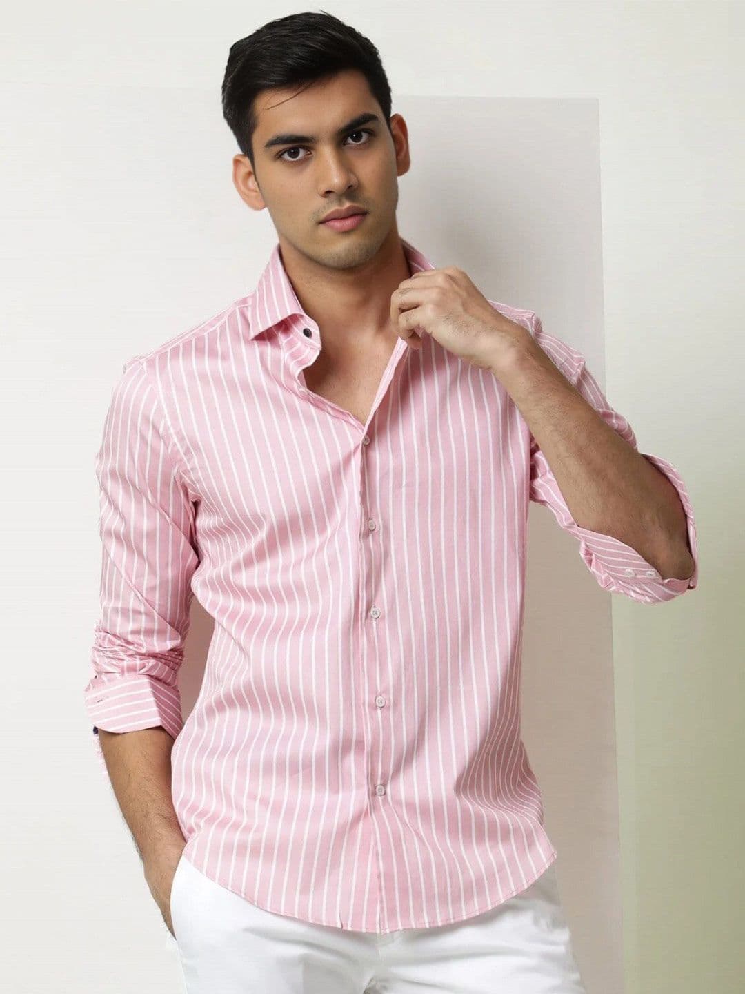 MISCHIEF MONKEY Classic Striped Cotton Casual Shirt - view 1