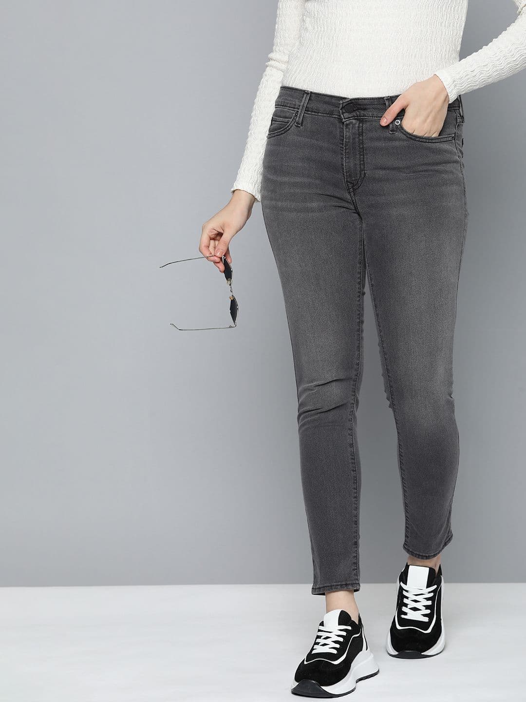 Levis Women's 711 Grey Skinny Fit Mid Rise Jeans - view 1