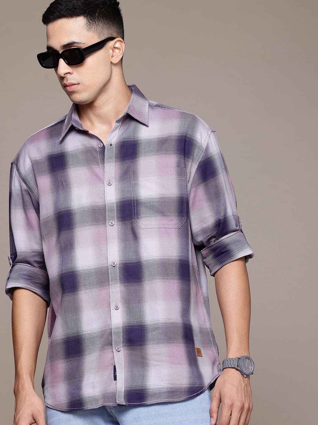 The Roadster Lifestyle Co. Checked Roll-Up Sleeve Shirt - view 1