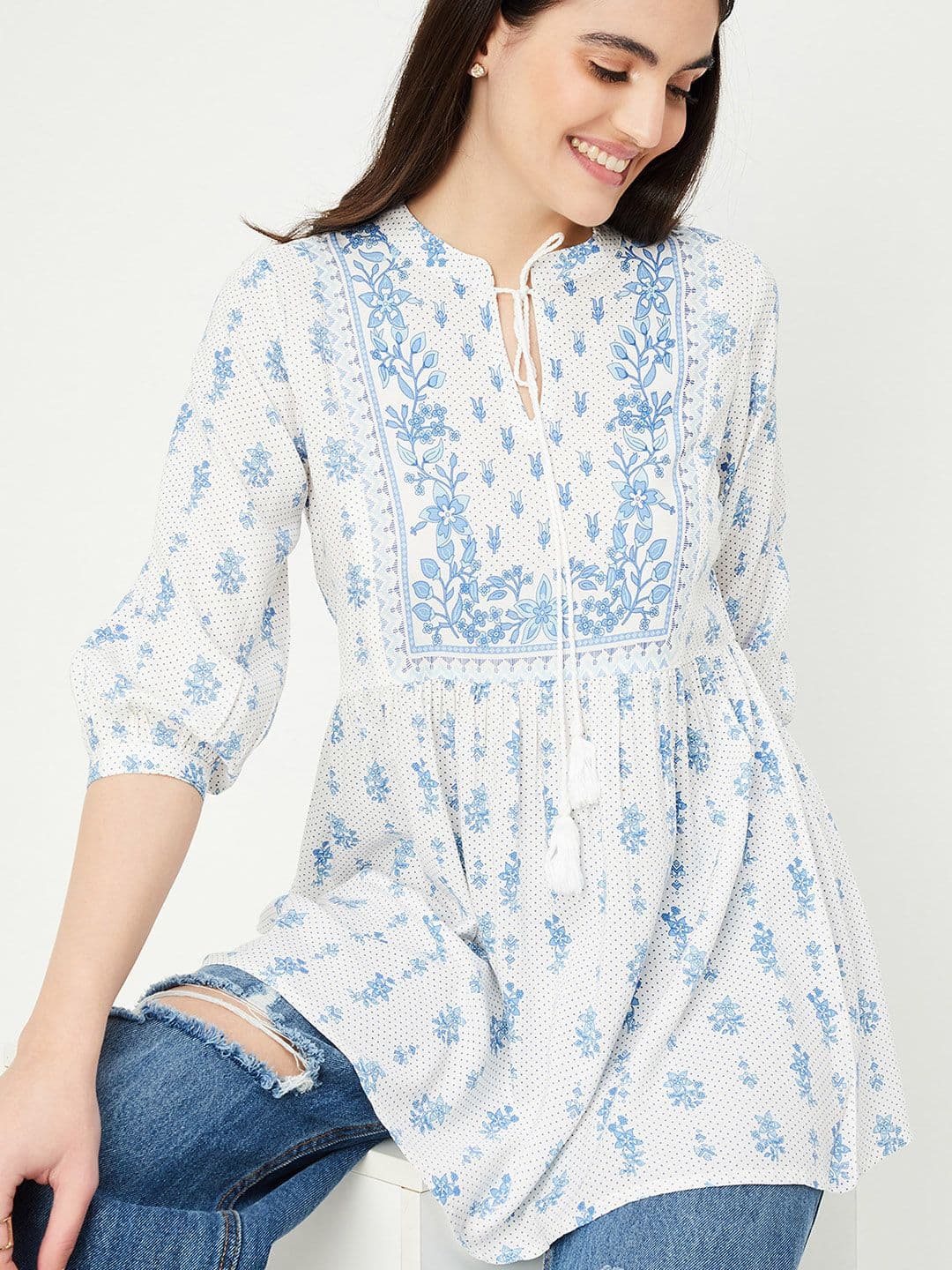 max Mandarin Collar Printed Tunic - view 1