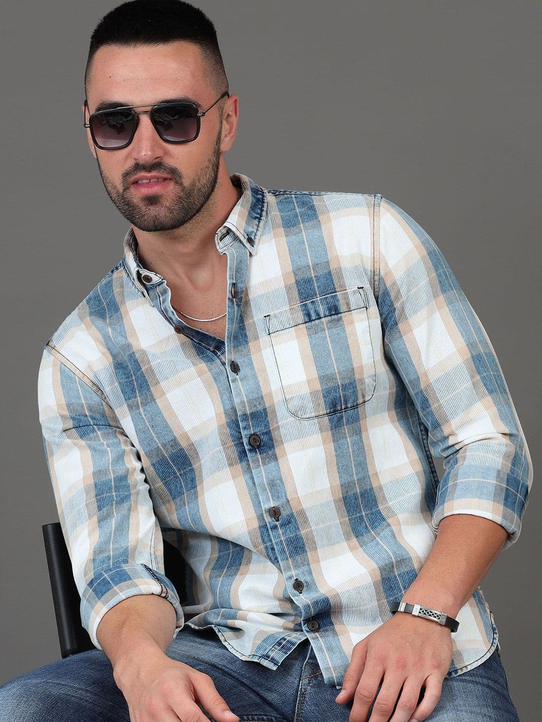 HERE&NOW Slim Fit Checked Long Sleeves Cotton Casual Shirt - view 1