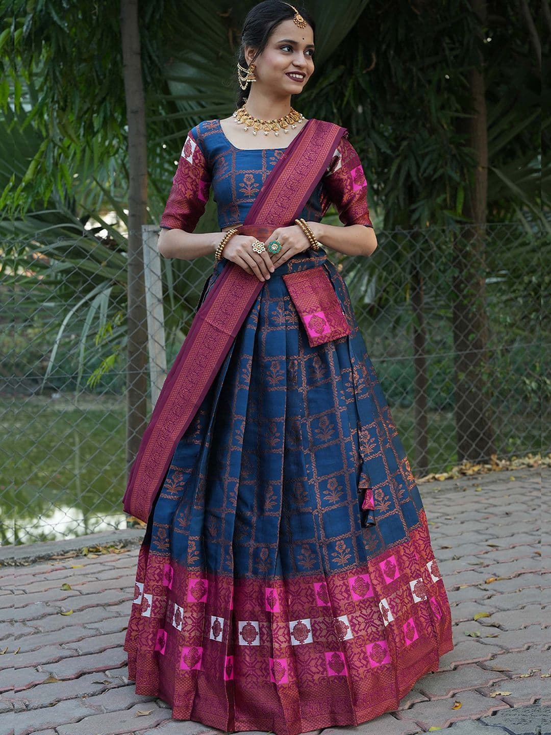Fabcartz Woven Design Semi-Stitched Lehenga & Unstitched Blouse With Dupatta - view 1