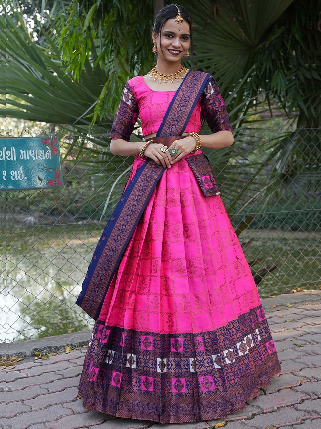 Fabcartz Woven Design Semi-Stitched Lehenga & Unstitched Blouse With Dupatta - view 1