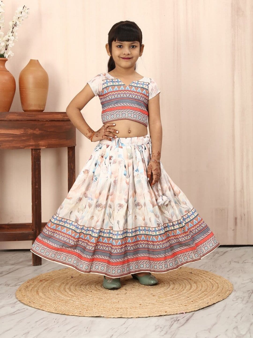 BAESD Girls Printed Short Sleeves Ready to Wear Lehenga & Blouse - view 1
