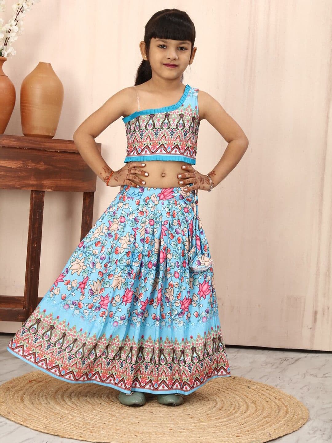 BAESD Girls Printed One Shoulder Ready to Wear Lehenga & Blouse - view 1