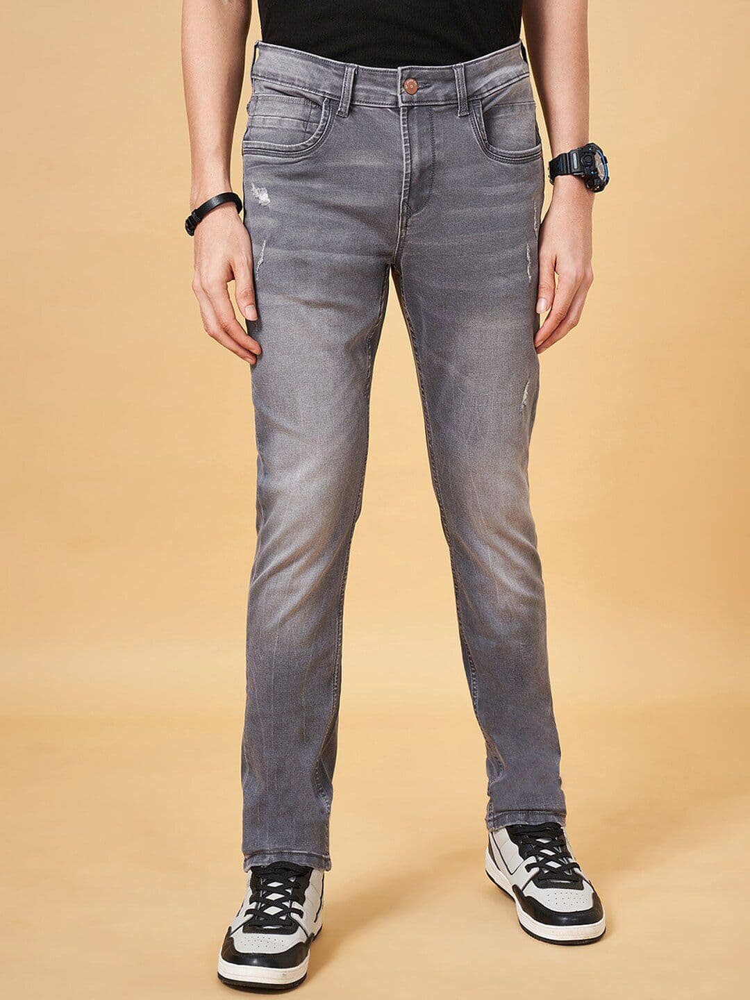 SF JEANS by Pantaloons Men Skinny Fit Low Distress Heavy Fade Stretchable Jeans - view 1