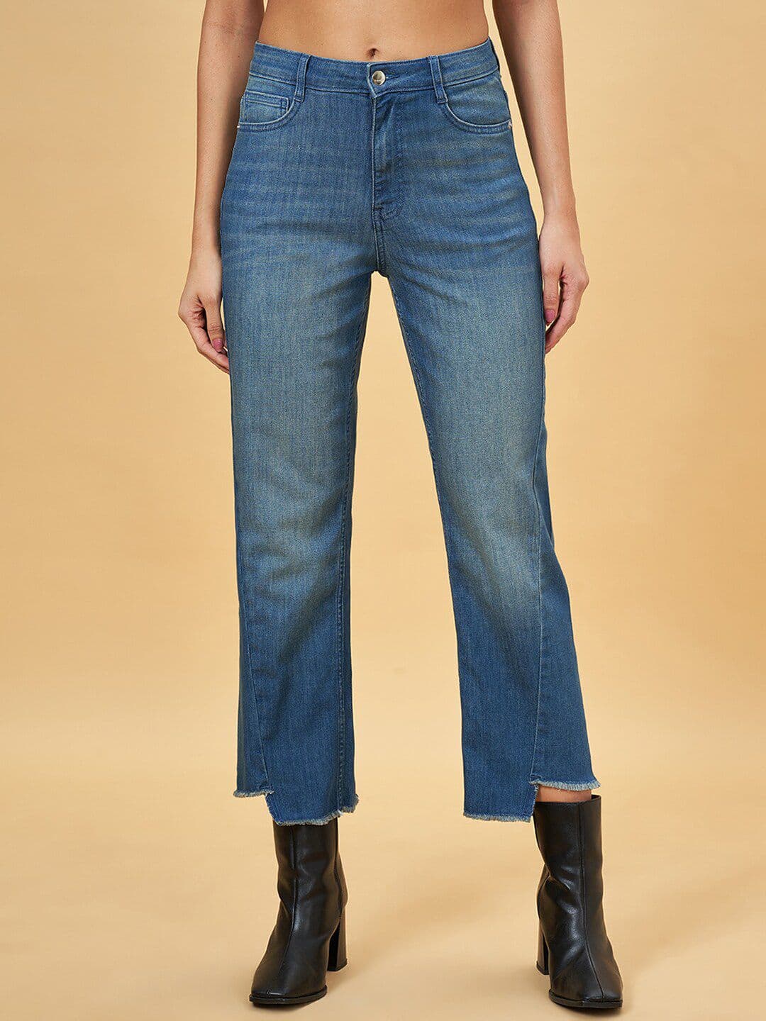 SF JEANS by Pantaloons Women Straight Fit High-Rise Light Fade Stretchable Cropped Jeans - view 1