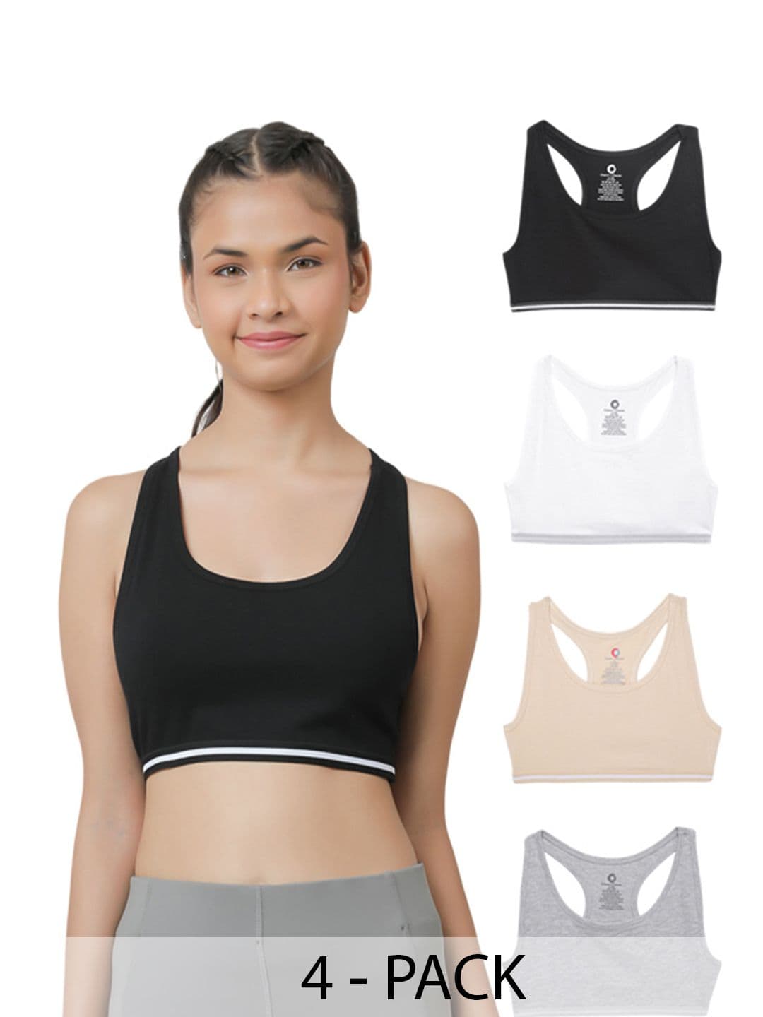 Charm n Cherish Girls Pack Of 4 Full Coverage Non Padded Workout Bras With All Day Comfort - view 1
