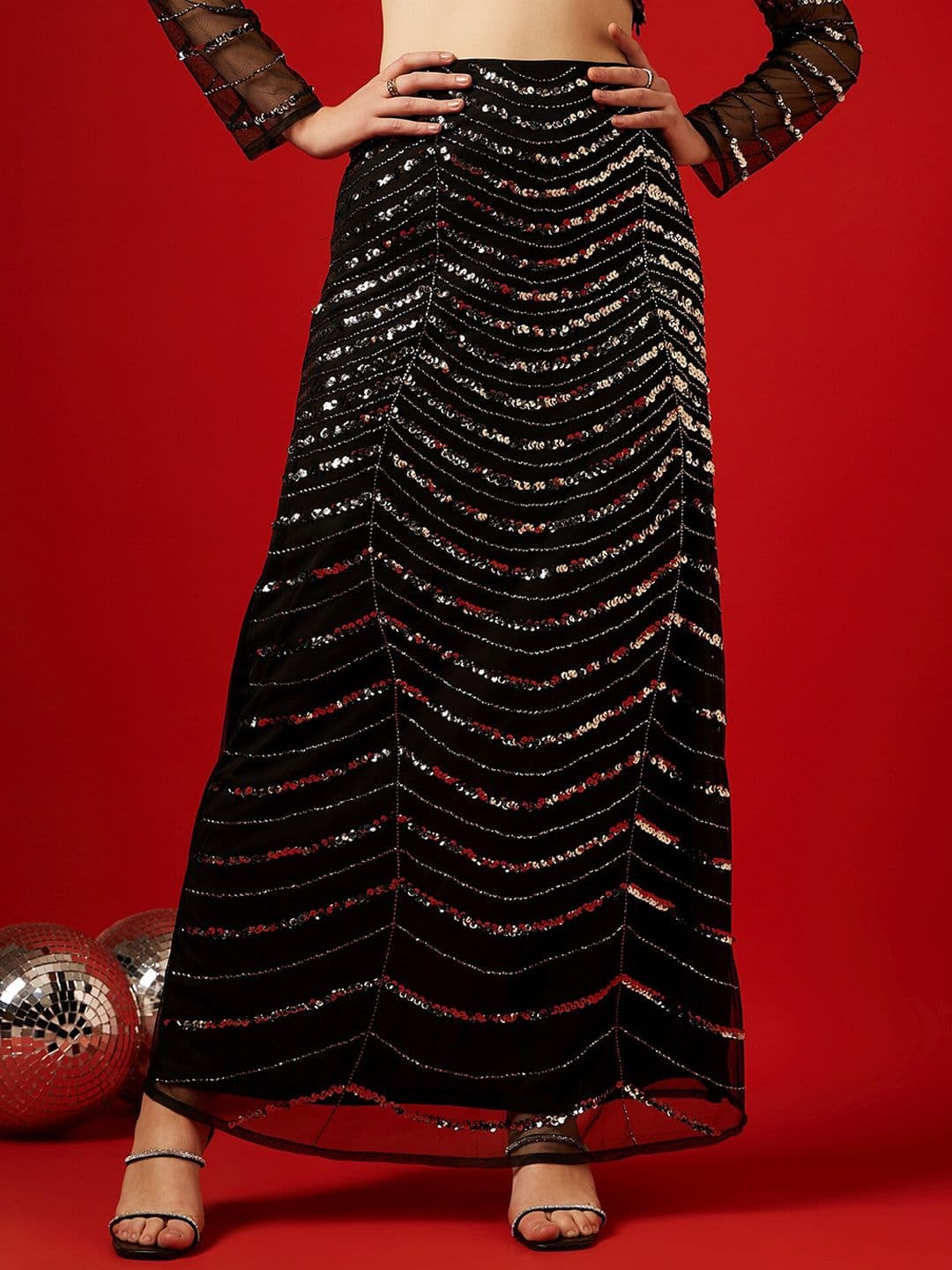 STREET 9 Embellished Sequinned Maxi A-Line Skirt - view 1