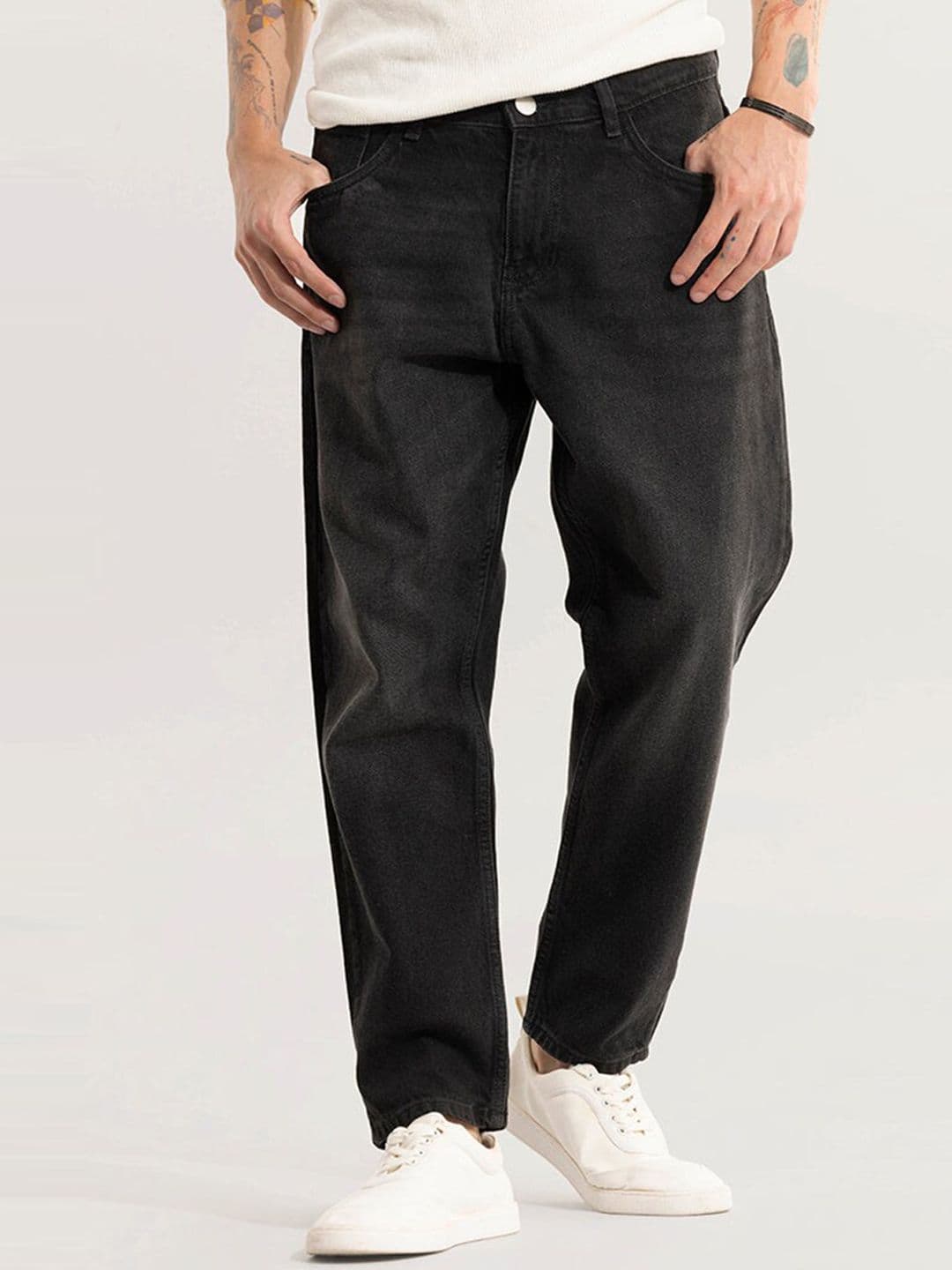 Snitch Men Black Light Fade Pure Cotton Baggy Relaxed Fit Stretchable Jeans - view 1