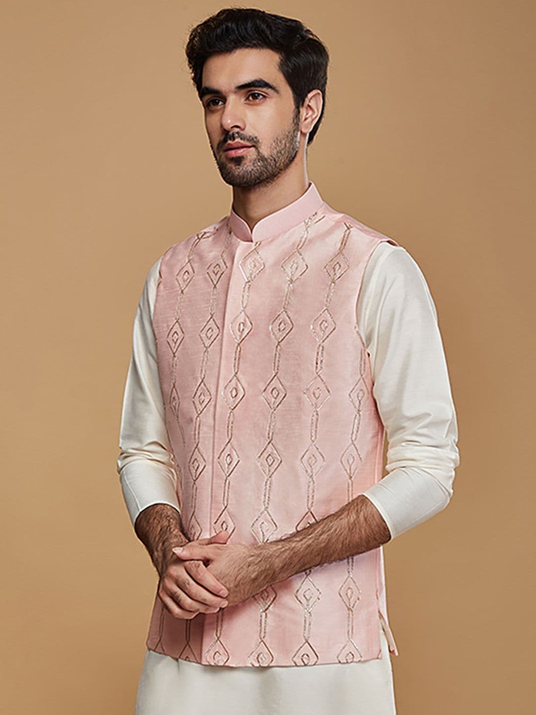 KISAH Men Geometric Woven Design Nehru Jacket - view 1