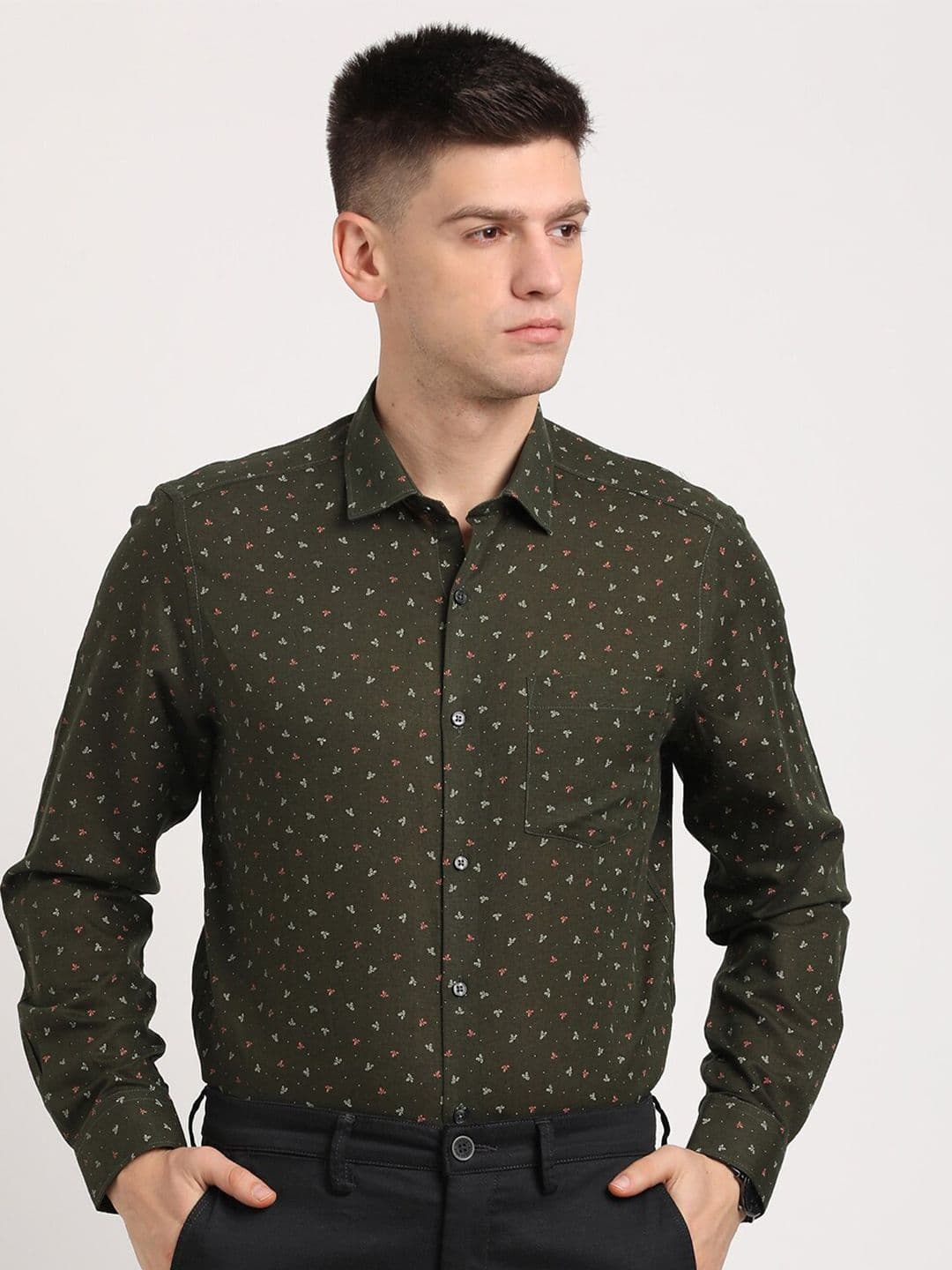 Turtle Standard Floral Printed Long Sleeves Formal Shirt - view 1