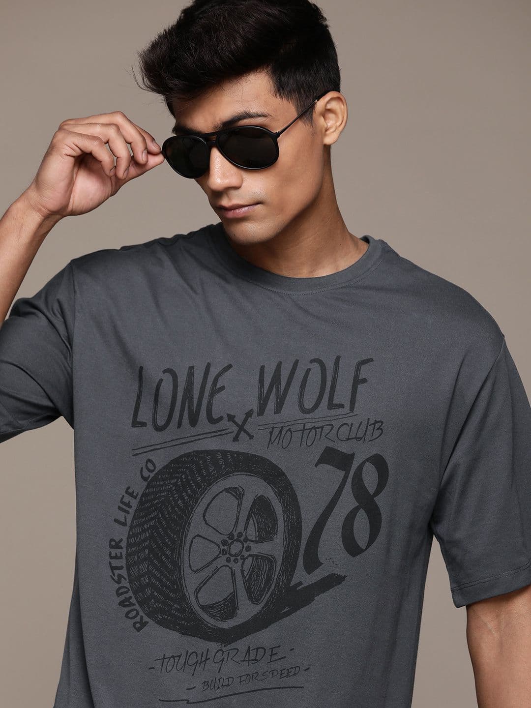 The Roadster Lifestyle Co. Printed Drop-Shoulder Sleeves Relaxed T-shirt - view 1