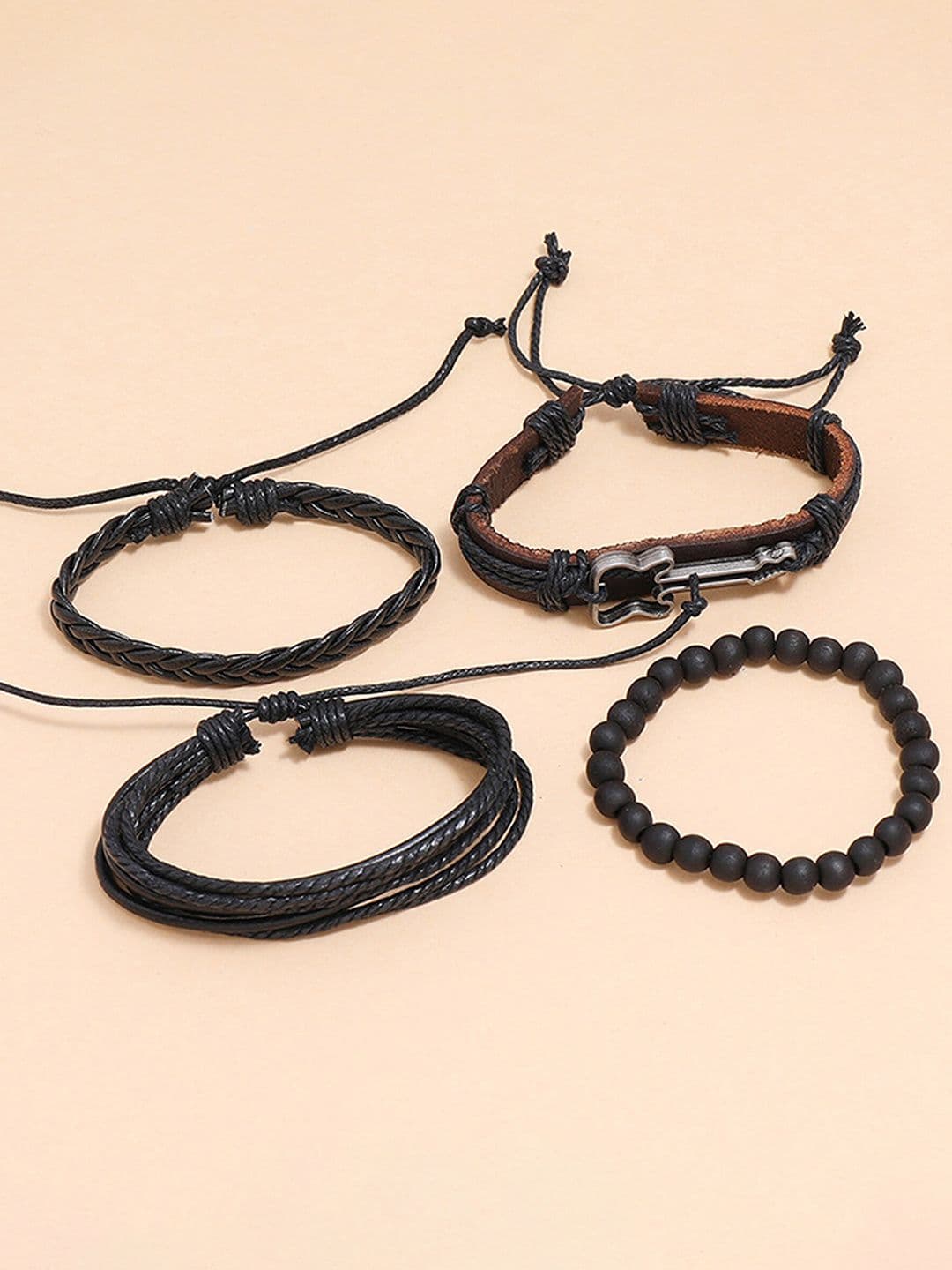 Fashion Frill Men Set Of 4 Leather Wraparound Bracelet - view 1