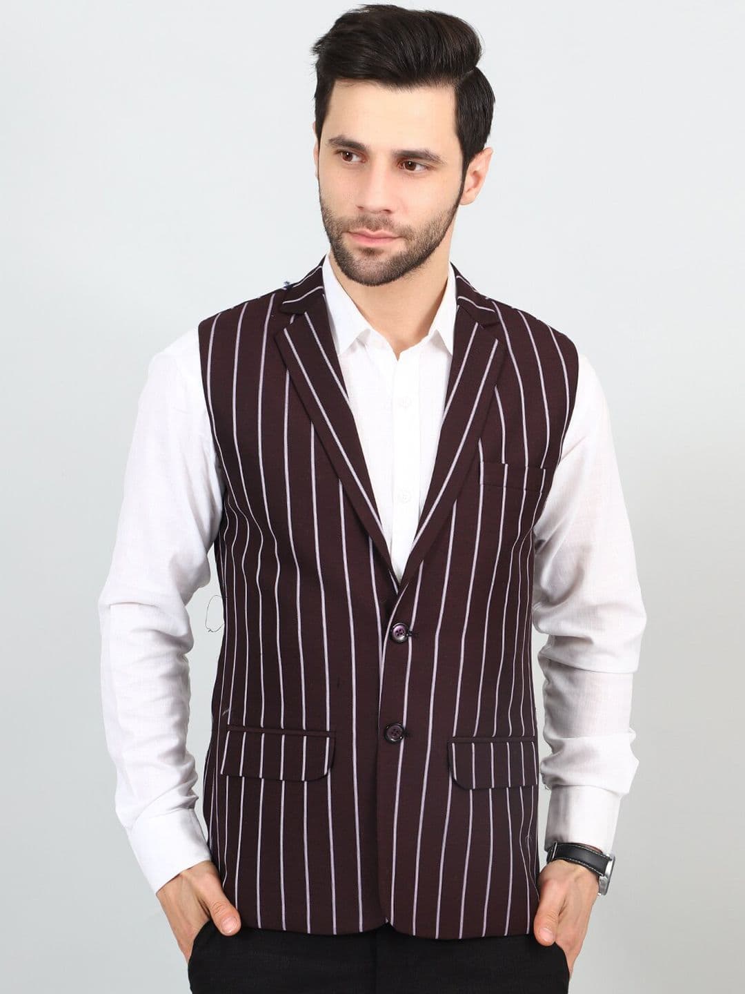 Wintage Striped Notched Lapel Nehru Jackets - view 1