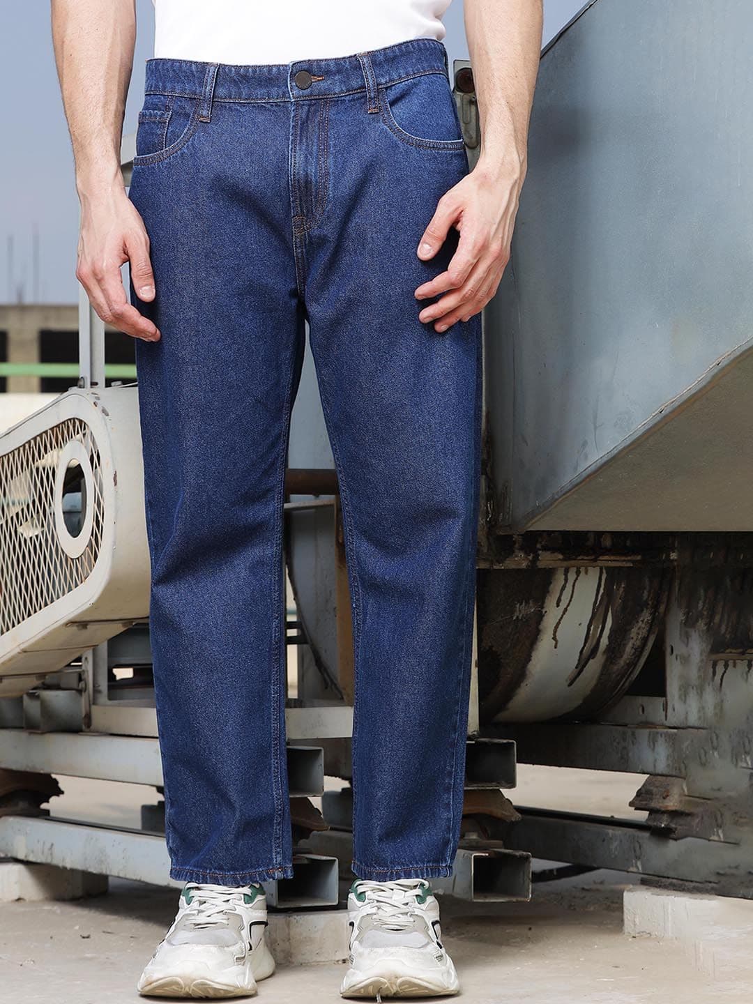 HERE&NOW Blue Men Loose Relaxed Fit Clean Look Pure Cotton Jeans - view 1