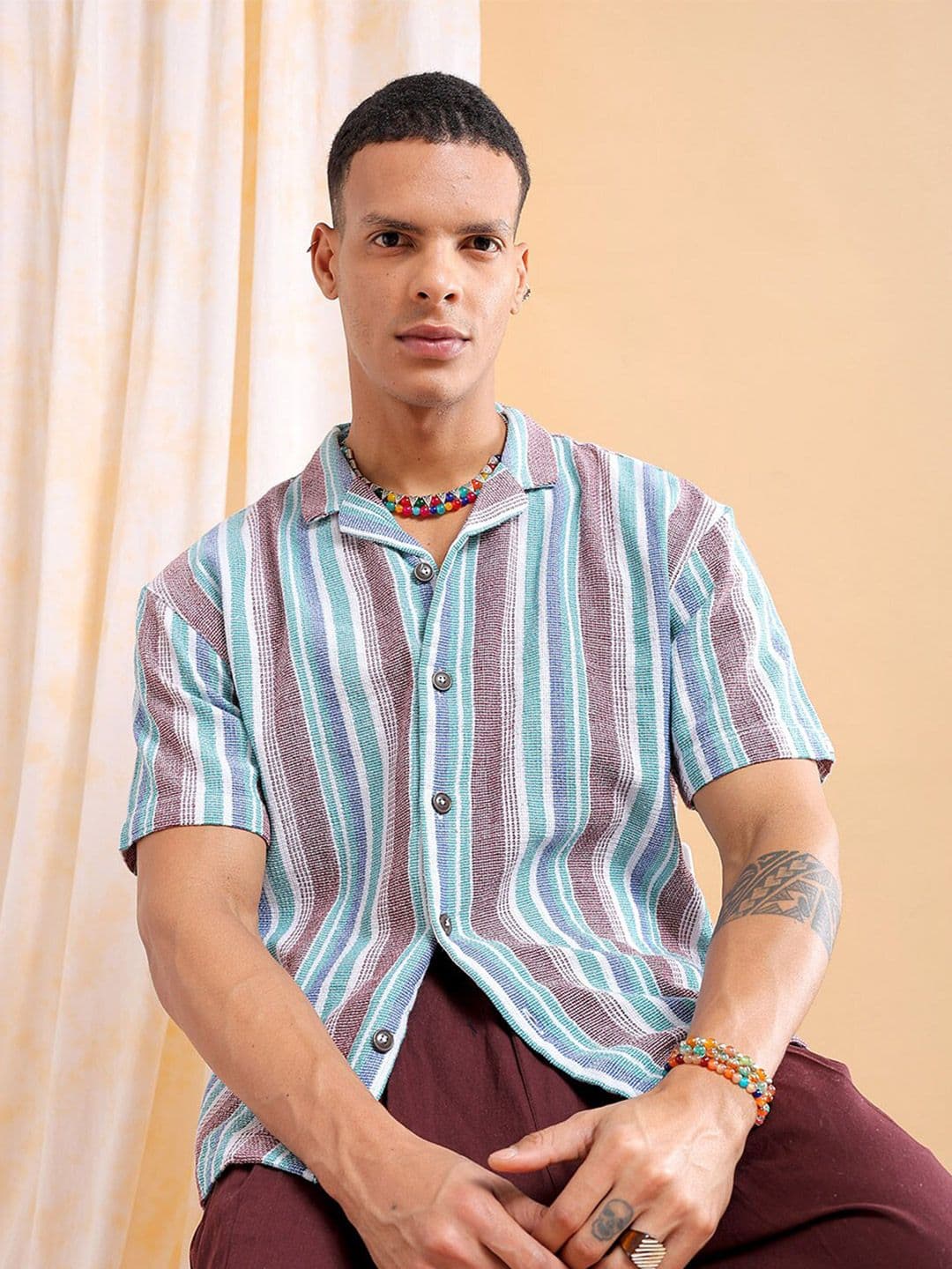 The Indian Garage Co Men Relaxed Fit Striped Resortwear Shirt - view 1