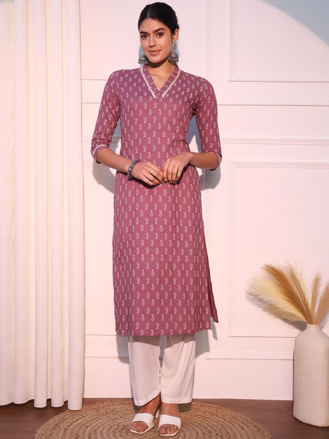 KALINI Ethnic Motifs Printed Pure Cotton Straight Kurta - view 1