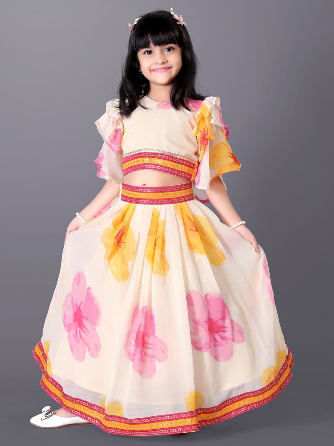 BAESD Girls Printed Flared Sleeves Silk & Georgette Ready to Wear Lehenga With Blouse - view 1