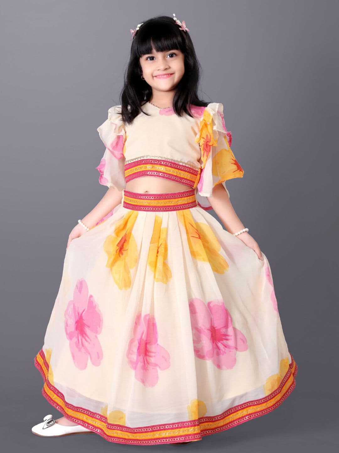 BAESD Girls Printed Flared Sleeves Silk & Georgette Ready to Wear Lehenga With Blouse - view 1