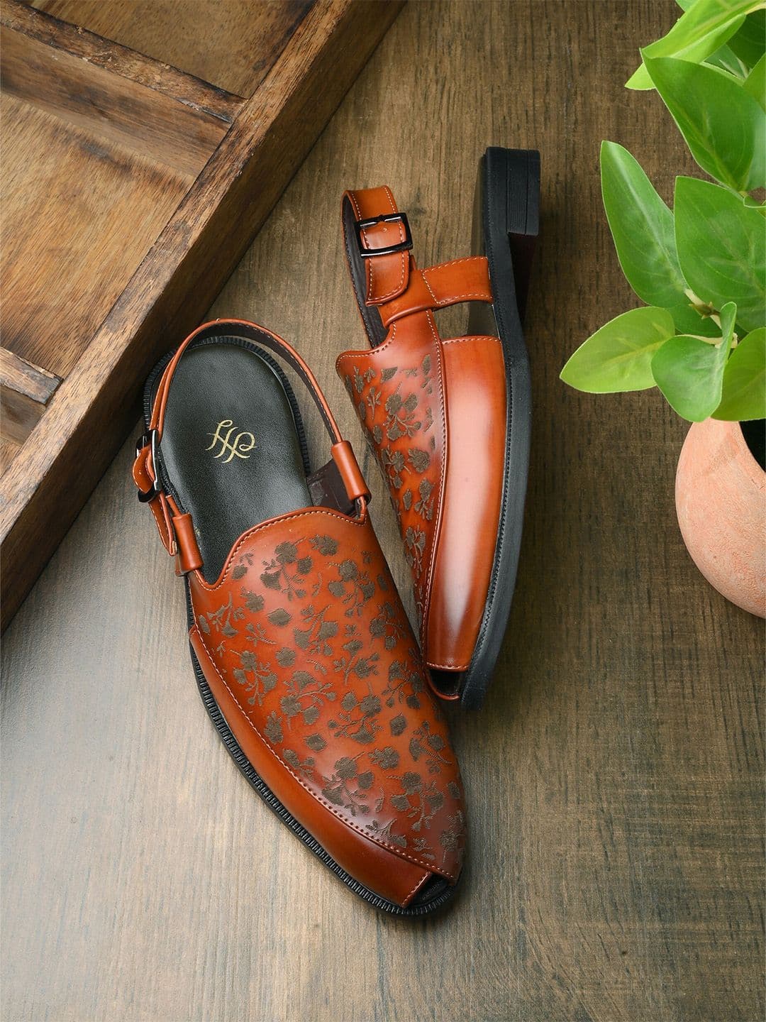 House of Pataudi Men Textured Shoe-Style Sandal - view 1