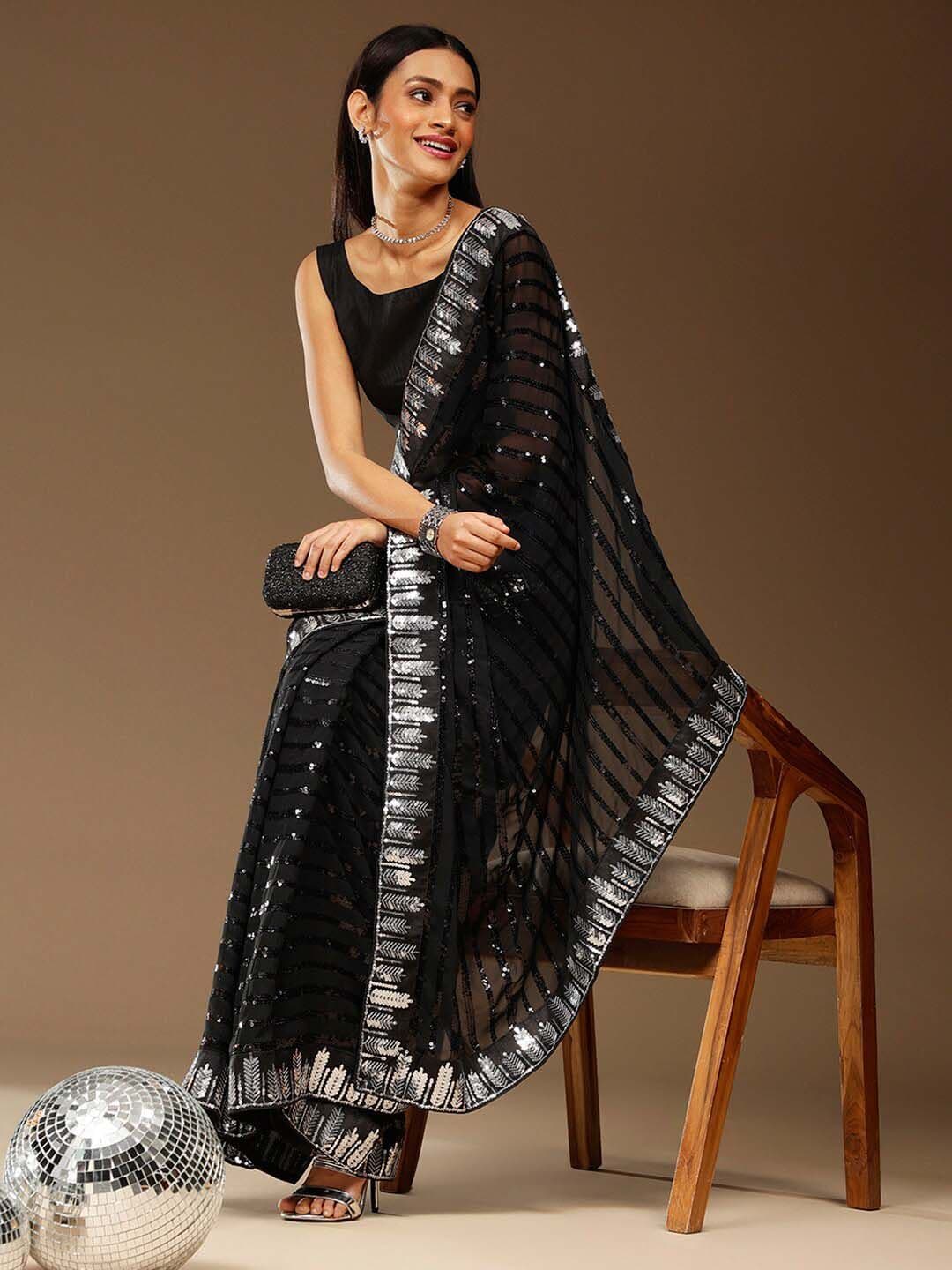 Sangria Embellished Georgette Party Saree - view 1