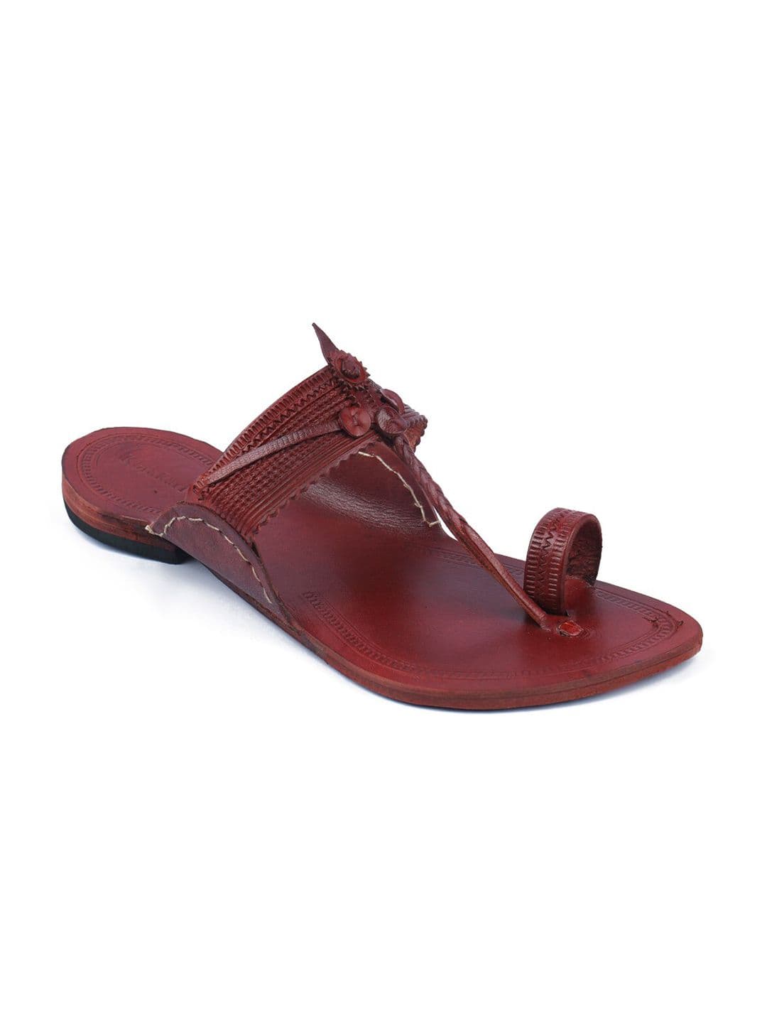 KORAKARI Textured Leather Kolhapuri Flat Sandals - view 1
