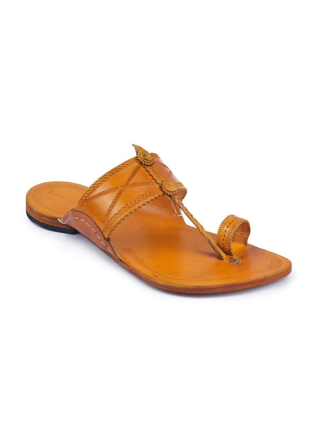 KORAKARI Men Textured Leather Kolhapuri Flat Sandals - view 1