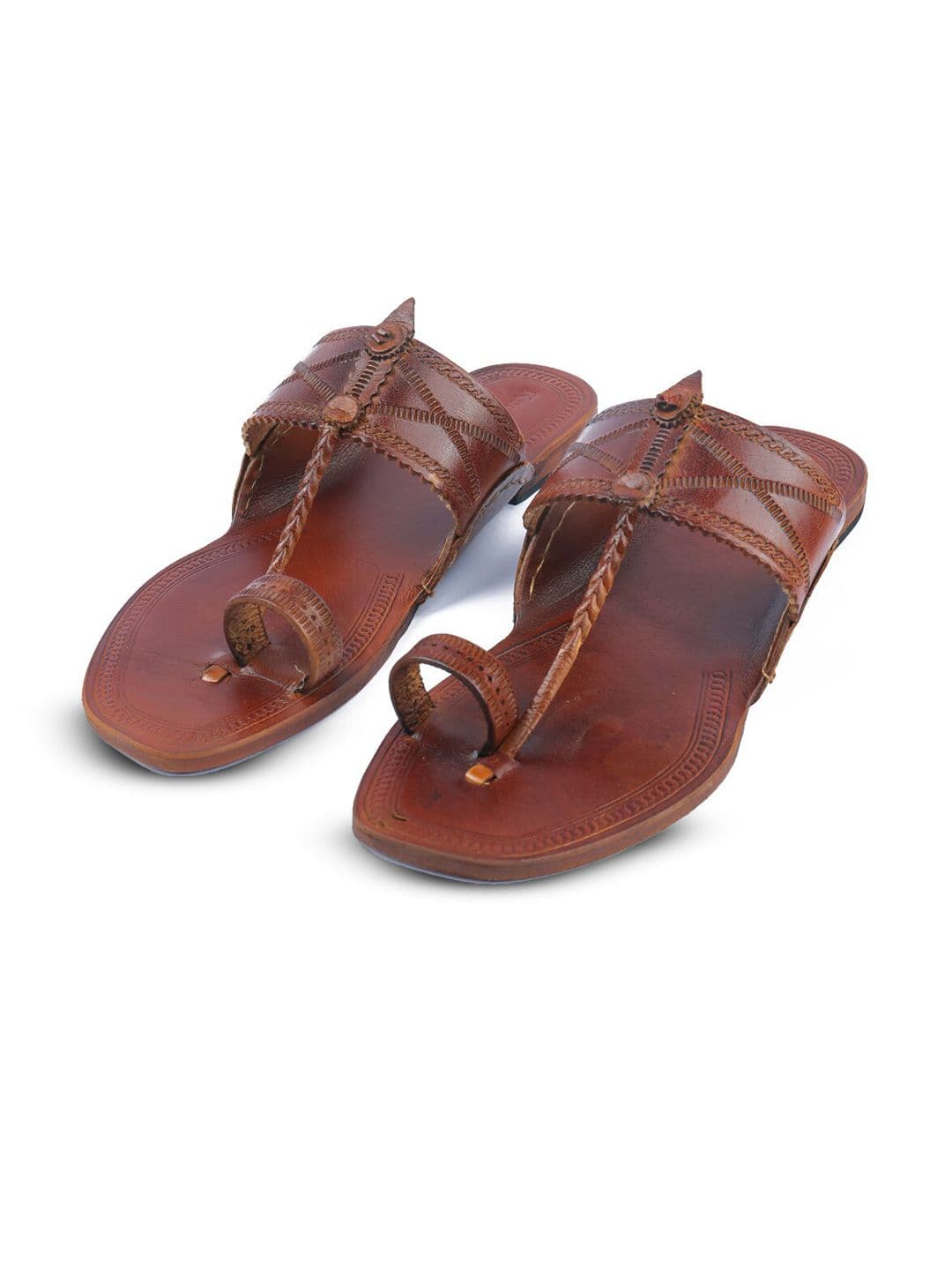 KORAKARI Textured Leather Kolhapuri Flat Sandals - view 1