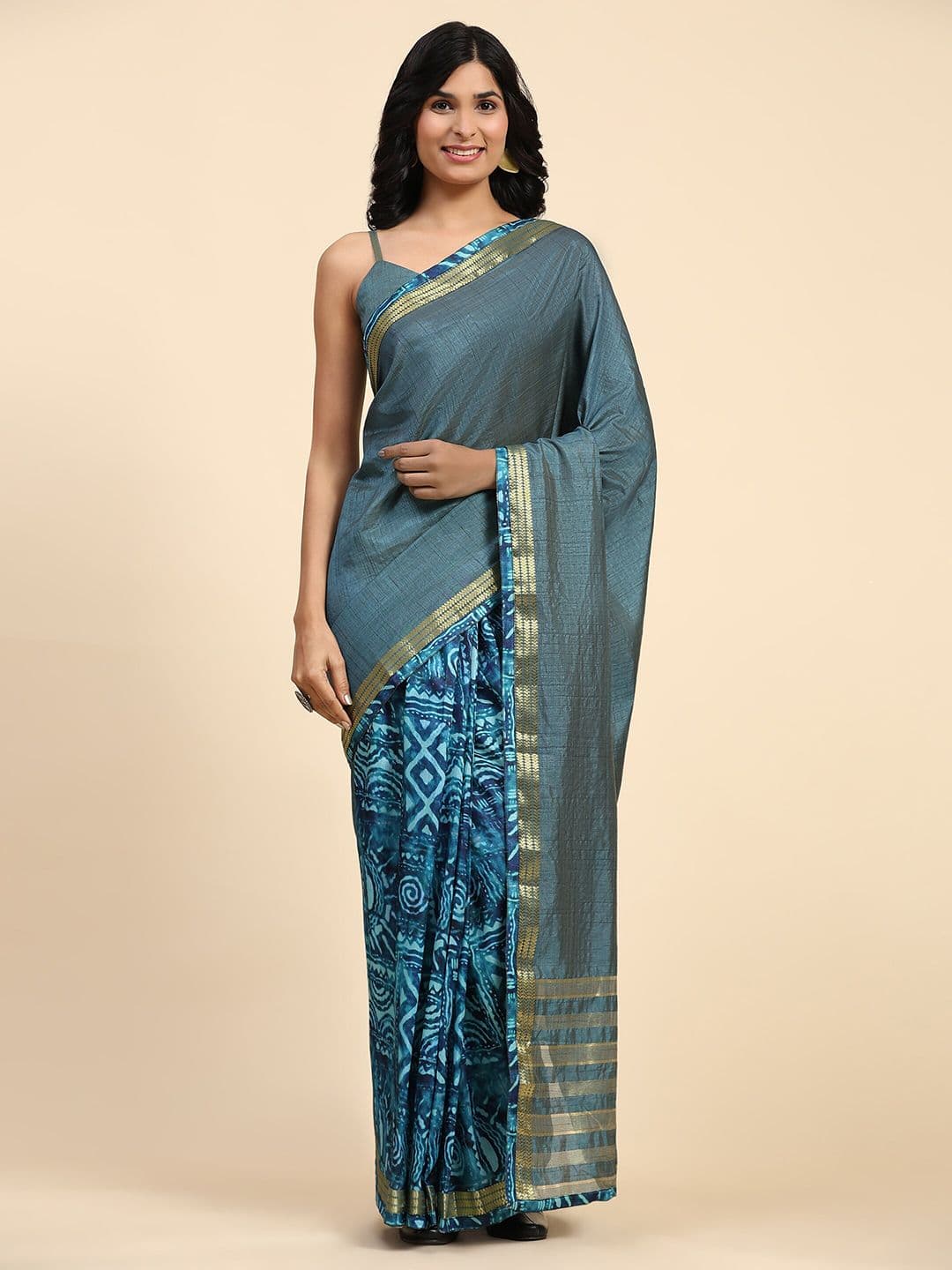 RACHNA Batik Printed Zari Ready To Wear Saree - view 1