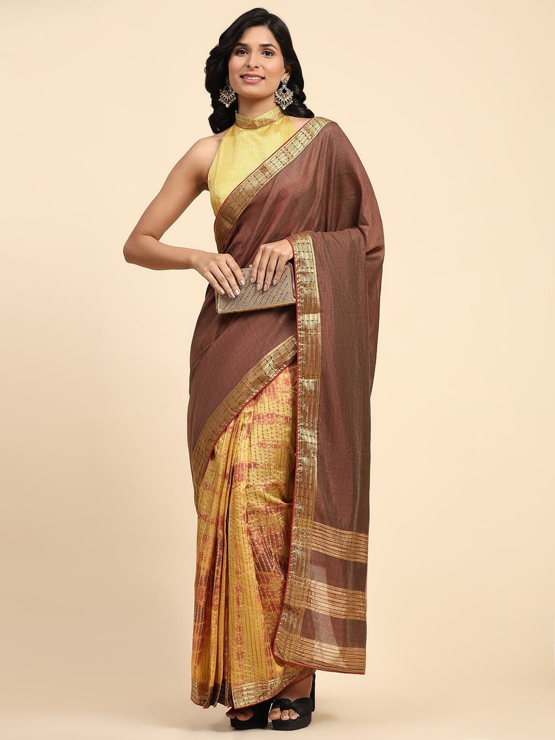 RACHNA Striped Woven Design Zari Ready To Wear Saree - view 1