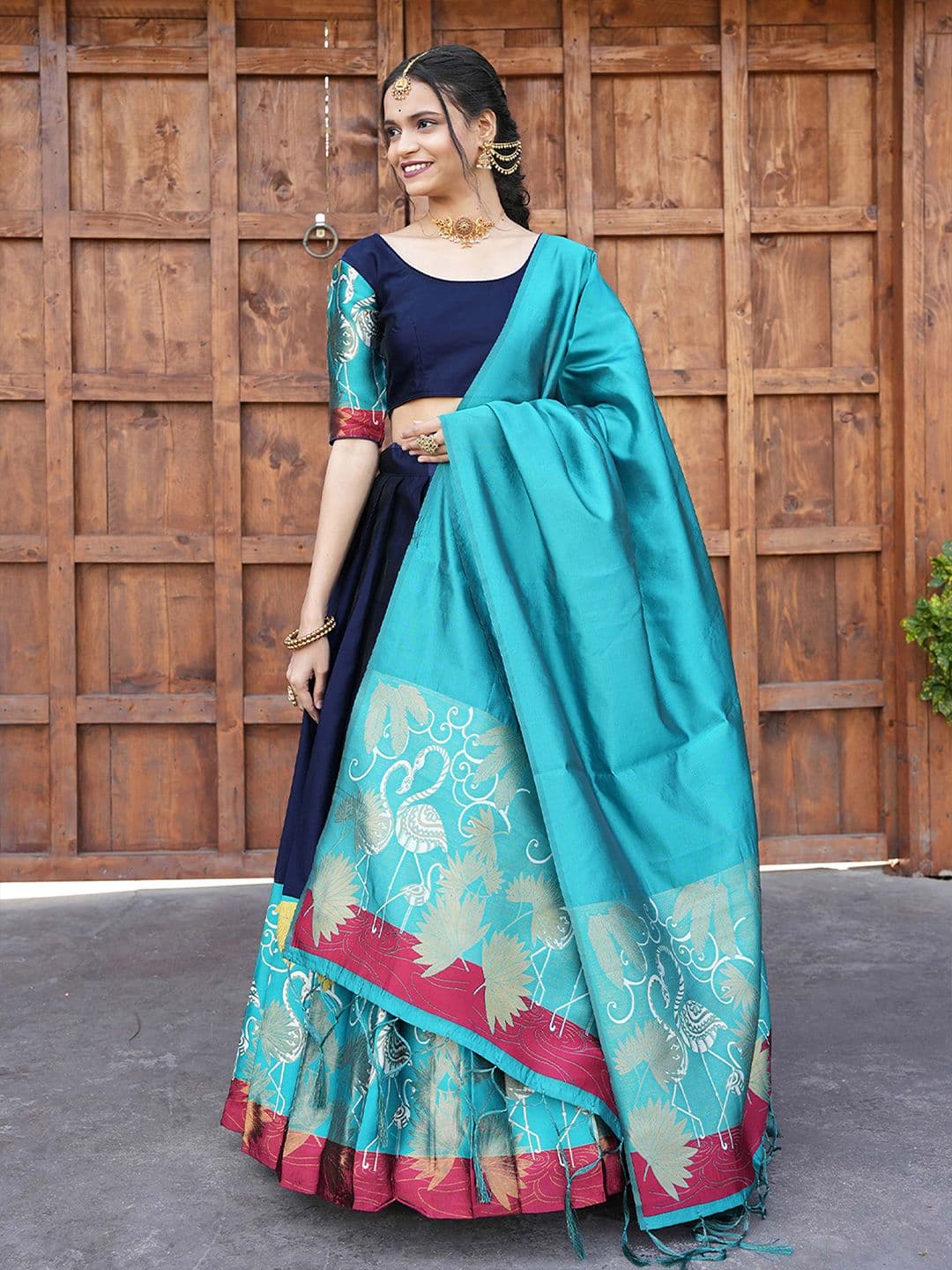 Fabcartz Woven Design Semi-Stitched Lehenga & Unstitched Blouse With Dupatta - view 1