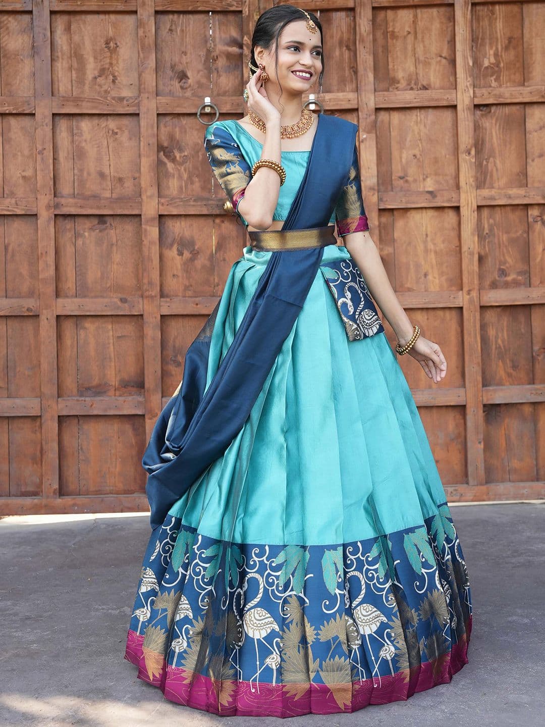 Fabcartz Woven Design Semi-Stitched Lehenga & Unstitched Blouse With Dupatta - view 1