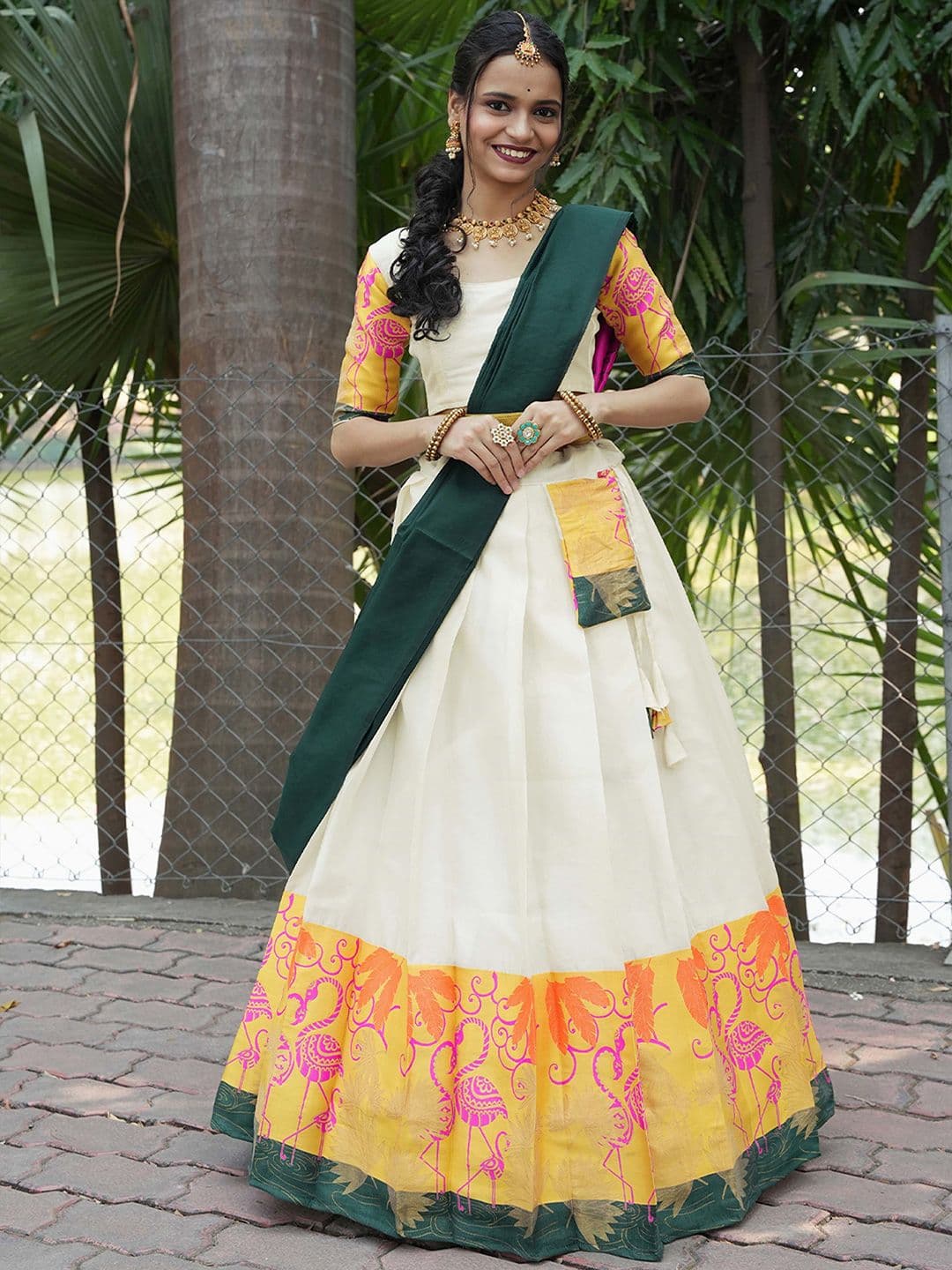 Fabcartz Woven Design Semi-Stitched Lehenga & Unstitched Blouse With Dupatta - view 1