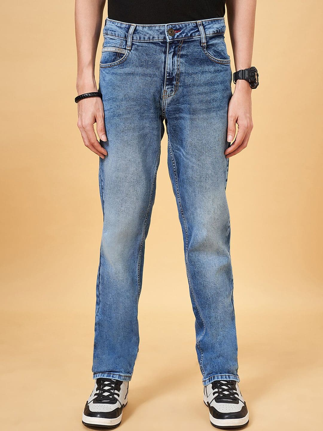 SF JEANS by Pantaloons Men Straight Fit Clean Look Heavy Fade Jeans - view 1