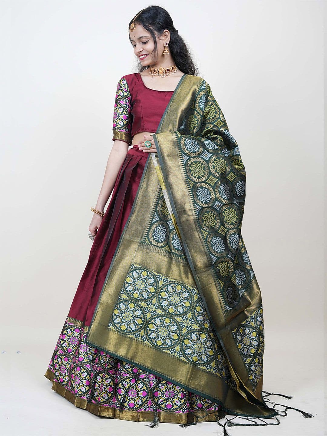 Fabcartz Woven Design Semi-Stitched Lehenga & Unstitched Blouse With Dupatta - view 1