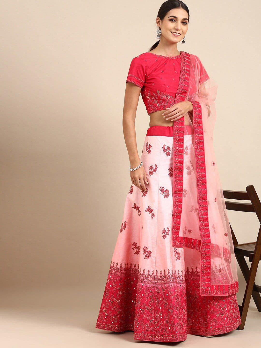 KALINI Embroidered Thread Work Semi-Stitched Lehenga & Blouse With Dupatta - view 1