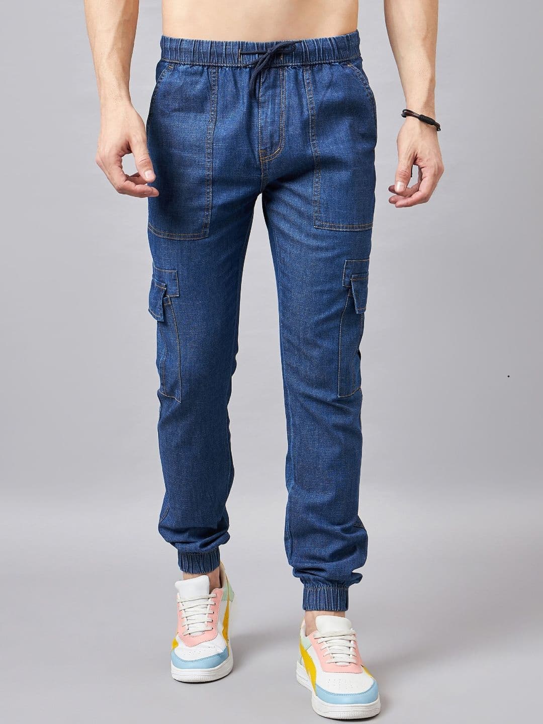 STUDIO NEXX Men Clean Look Light Fade Pure Cotton Denim Joggers - view 1