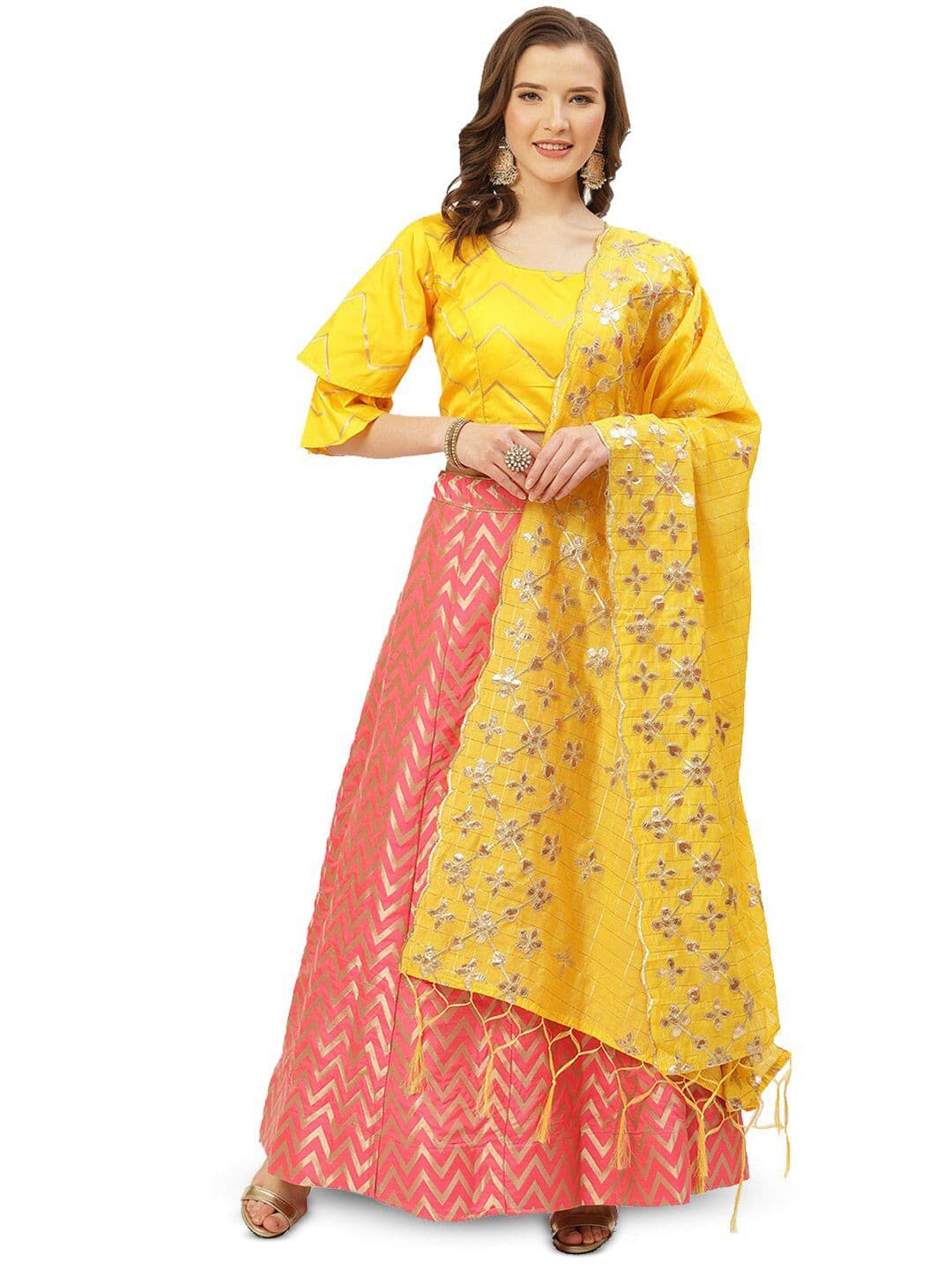 KALINI Woven Design Semi-Stitched Lehenga & Blouse With Dupatta - view 1