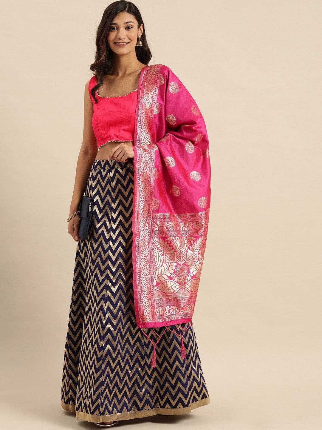 KALINI Woven Design Semi-Stitched Lehenga & Blouse With Dupatta - view 1