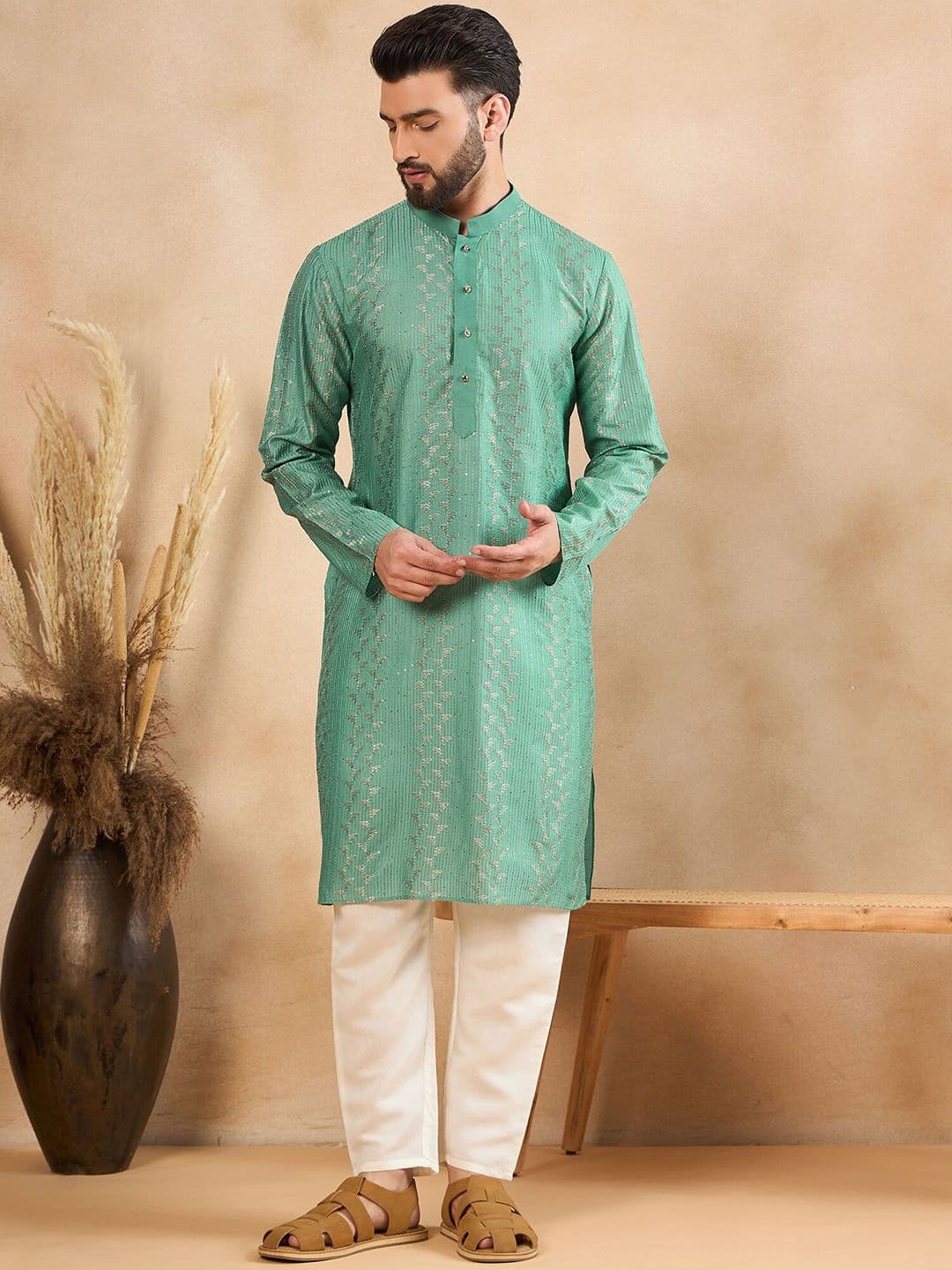 HERE&NOW Men Ethnic Motifs Thread Work Liva Kurta - view 1