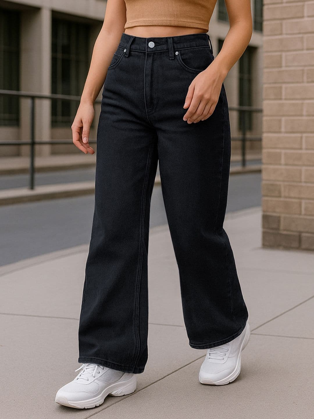 Bewakoof Women Black Straight Fit High-Rise Clean Look Baggy Jeans - view 1