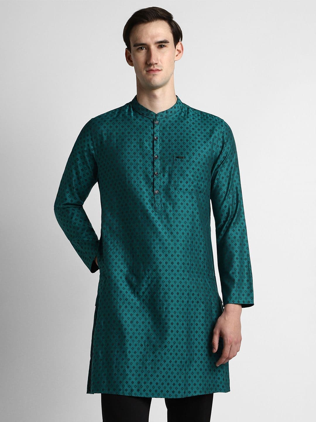 Peter England Printed Mandarin Collar Long Sleeves Straight Kurta - view 1