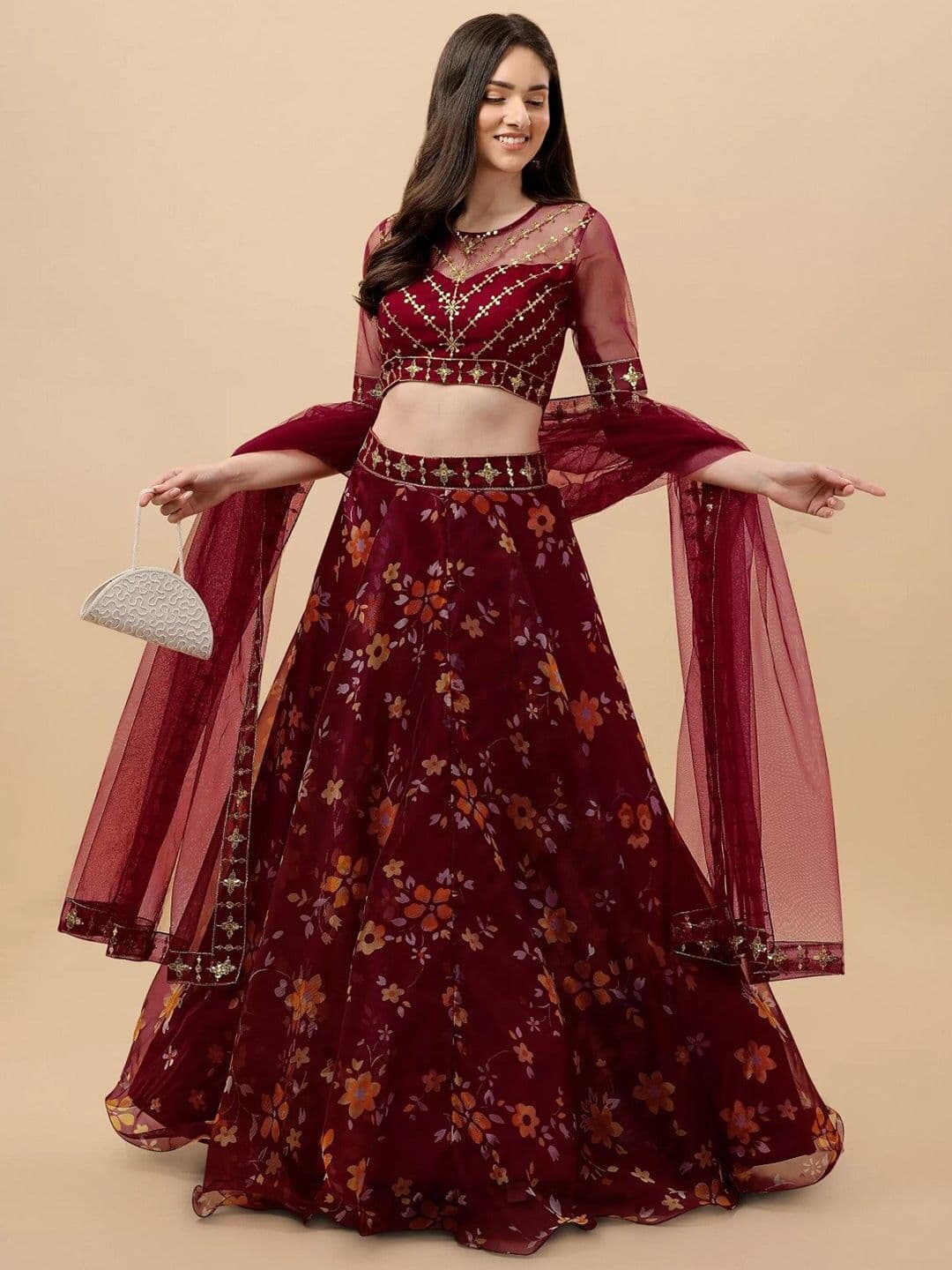 BAESD Embroidered Sequinned Semi-Stitched Lehenga & Unstitched Blouse With Dupatta - view 1