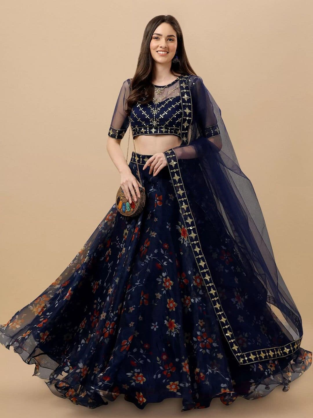 BAESD Embroidered Thread Work Semi-Stitched Lehenga & Unstitched Blouse With Dupatta - view 1